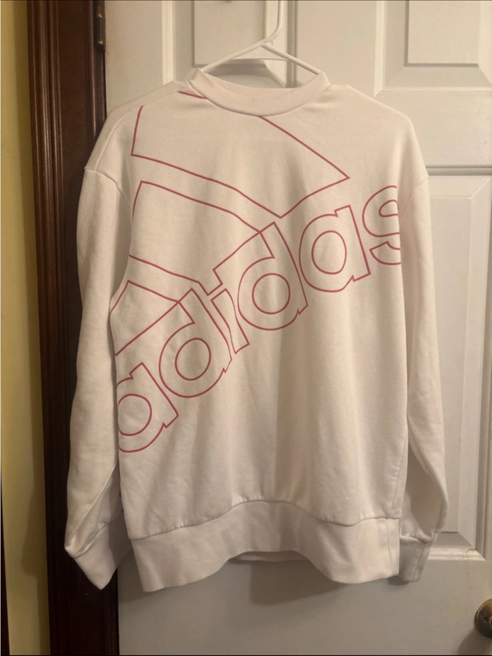 Adidas White Crewneck Sweatshirt with pink logo